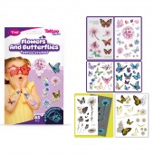 Set autocolante pentru tatuaje: fluturi si flori - 65 buc/pachet